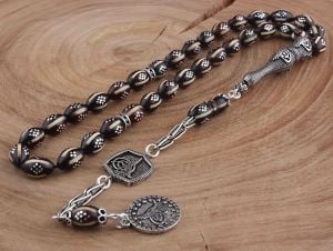 Gümüş Püsküllü Mine ve Gümüş İşlemeli Kuka Tesbih