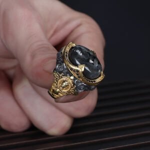 Rodaj Kaplamalı larvakit Taşlı  925 Ayar Erkek Gümüş Yüzük