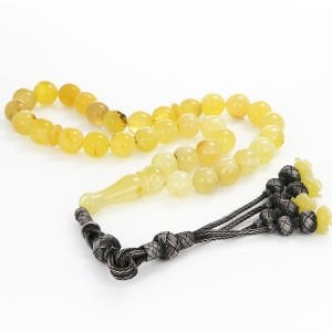 Gümüş Kazaz Püsküllü İri Boy Damla Kehribar Tesbih