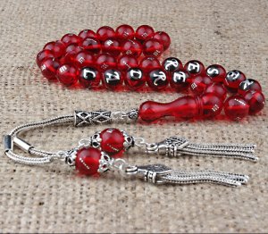 Özel Tasarım Gümüş İşleme ve İsim Yazılı Ateş Kehribar Tesbih