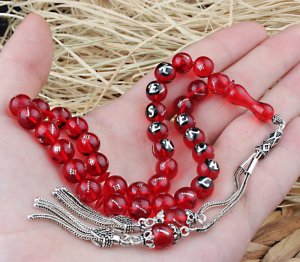 Özel Tasarım Gümüş İşleme ve İsim Yazılı Ateş Kehribar Tesbih