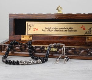 925 Ayar Gümüş Püsküllü İsim Yazılı Gürcistan Oltu Taşı Tesbih