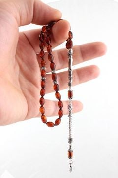 Damla Kehribar Tesbih Gümüş İmame ve Püsküllü