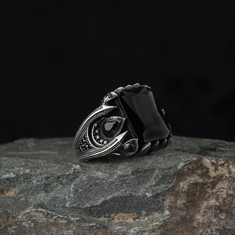 Zircon Stone-set 925 K Men's Silver Ring