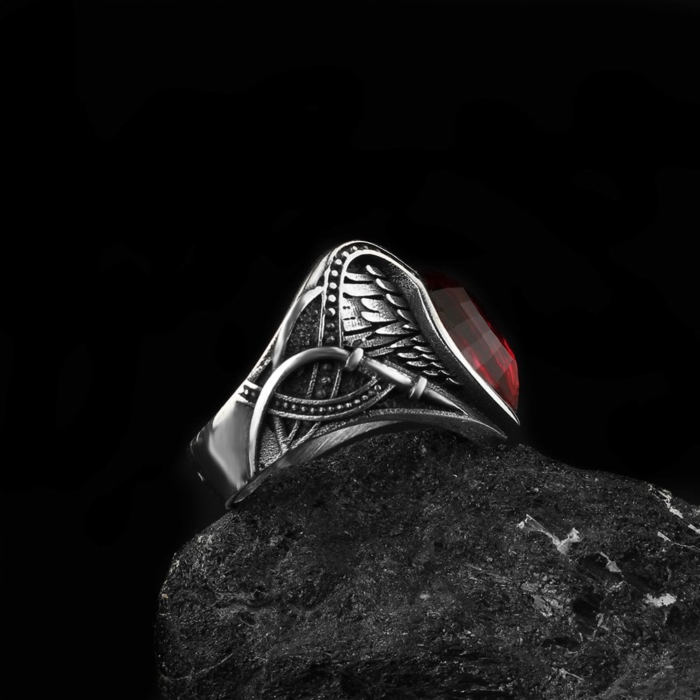 Red Zircon Stone-set 925 K Men's Silver Ring