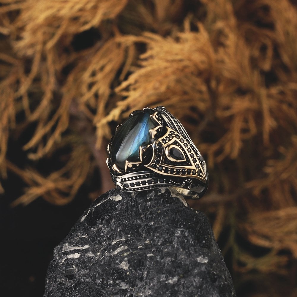Labradorite Taşlı 925 Ayar Erkek Gümüş Yüzük