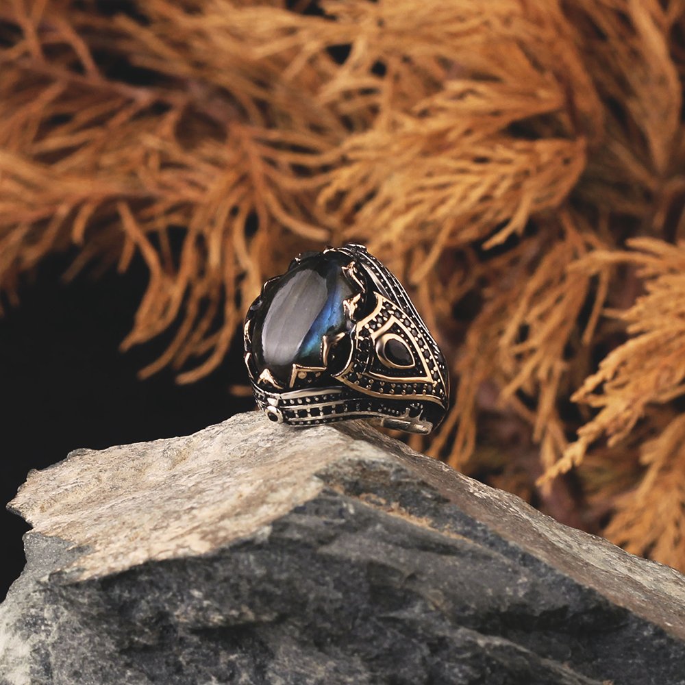 Labradorite Taşlı 925 Ayar Erkek Gümüş Yüzük