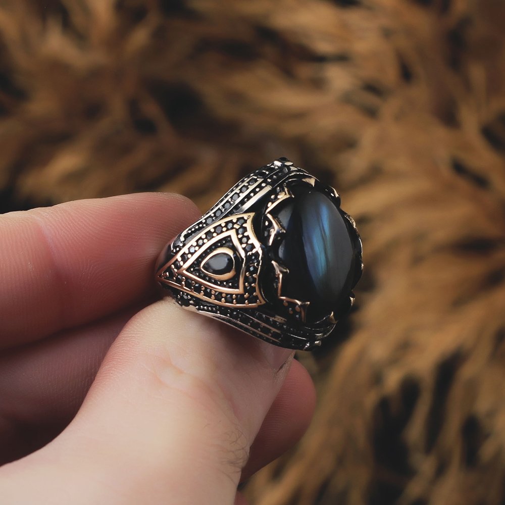 Labradorite Taşlı 925 Ayar Erkek Gümüş Yüzük