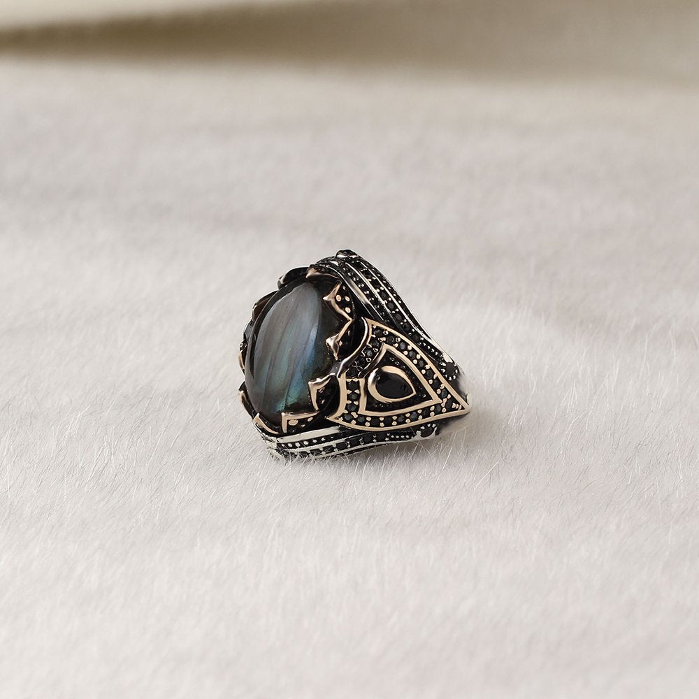 Labradorite Taşlı 925 Ayar Erkek Gümüş Yüzük