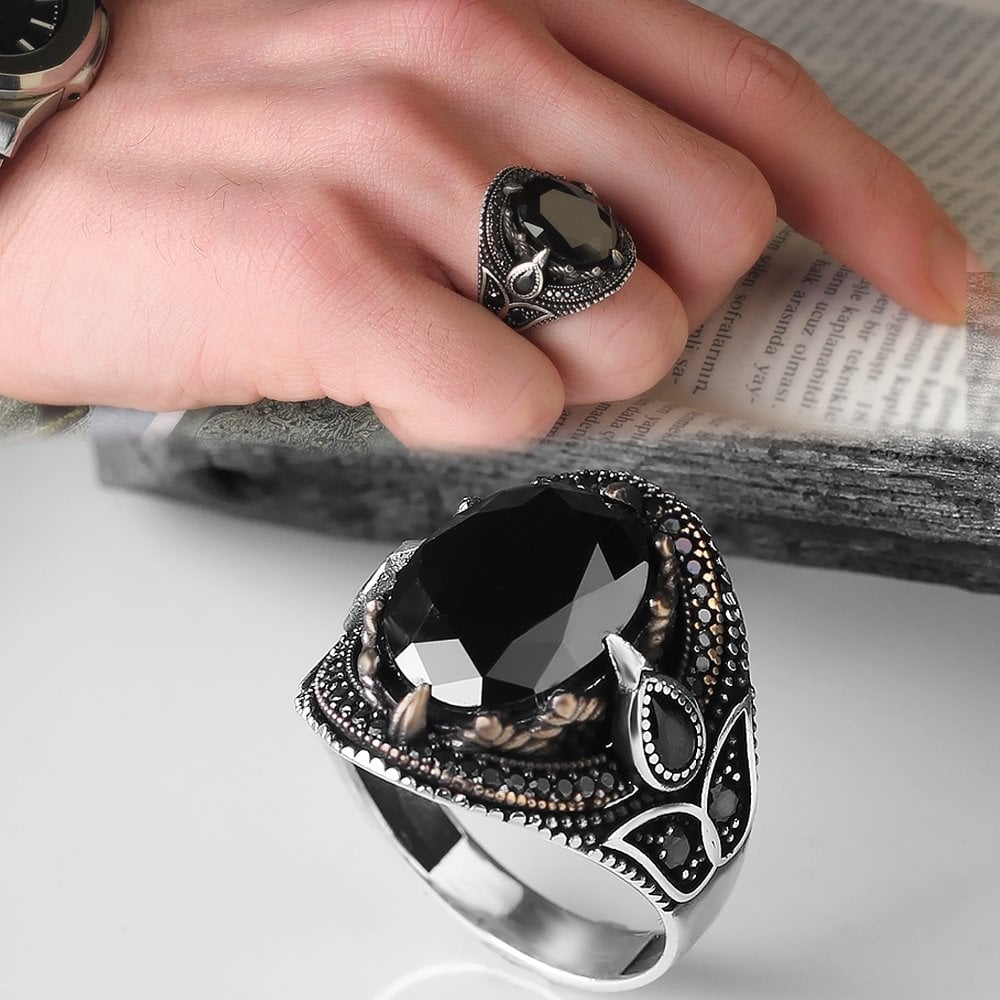 Zircon Stone-set 925 K Men's Silver Ring