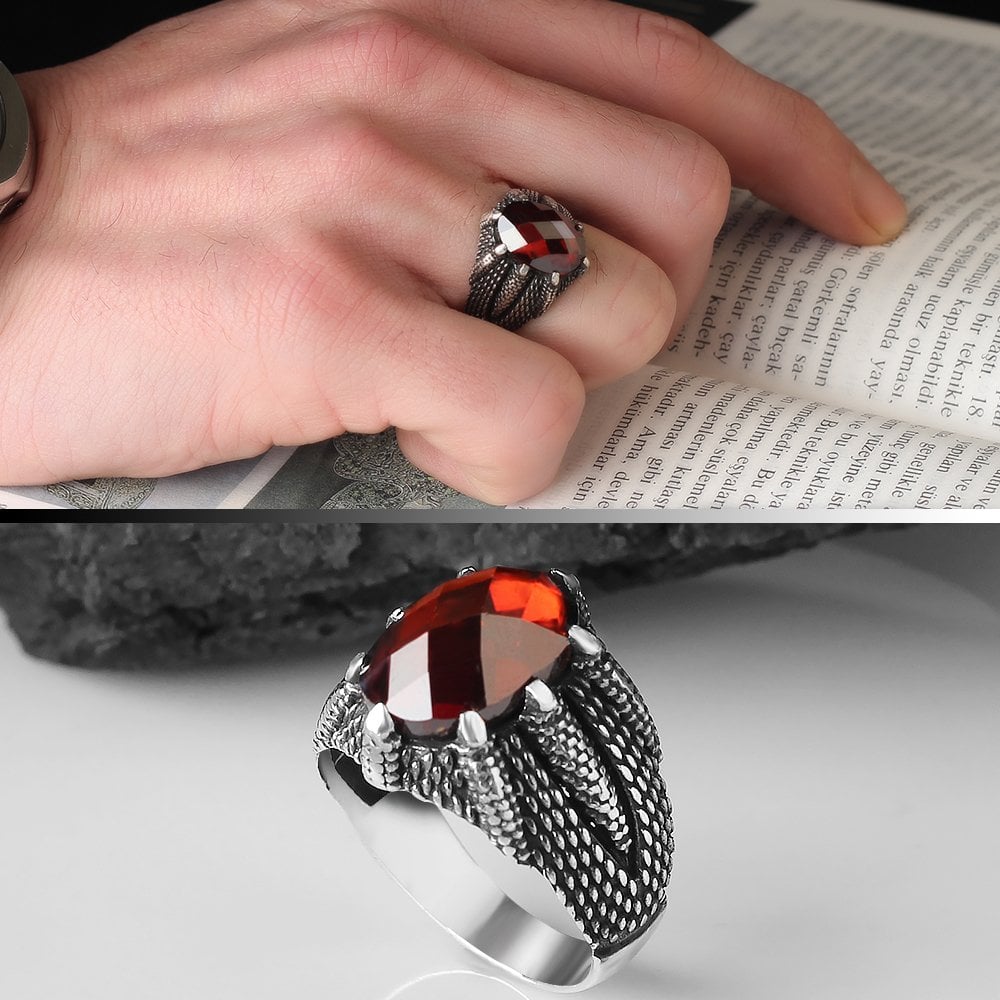 Pençe Zircon Stone-set 925 K Men's Silver Ring