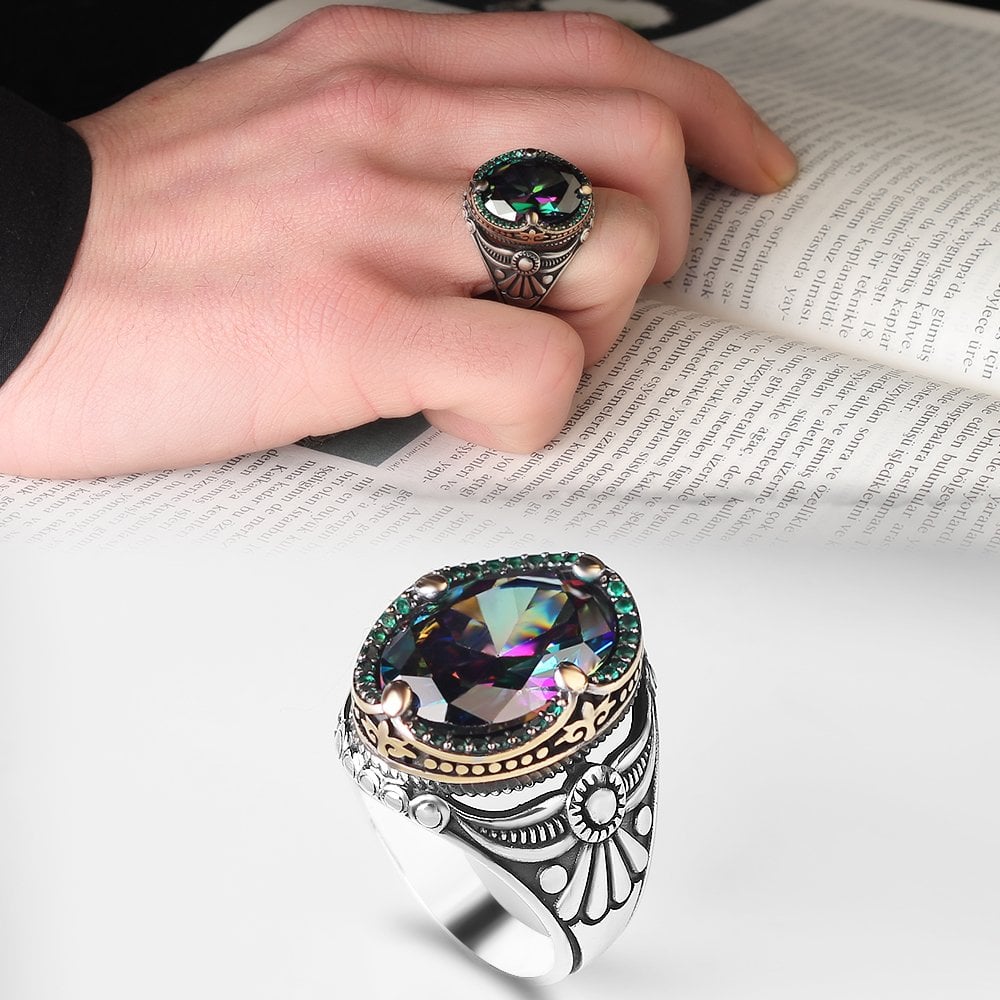 Mistik Topaz Stone-set 925 K Men's Silver Ring