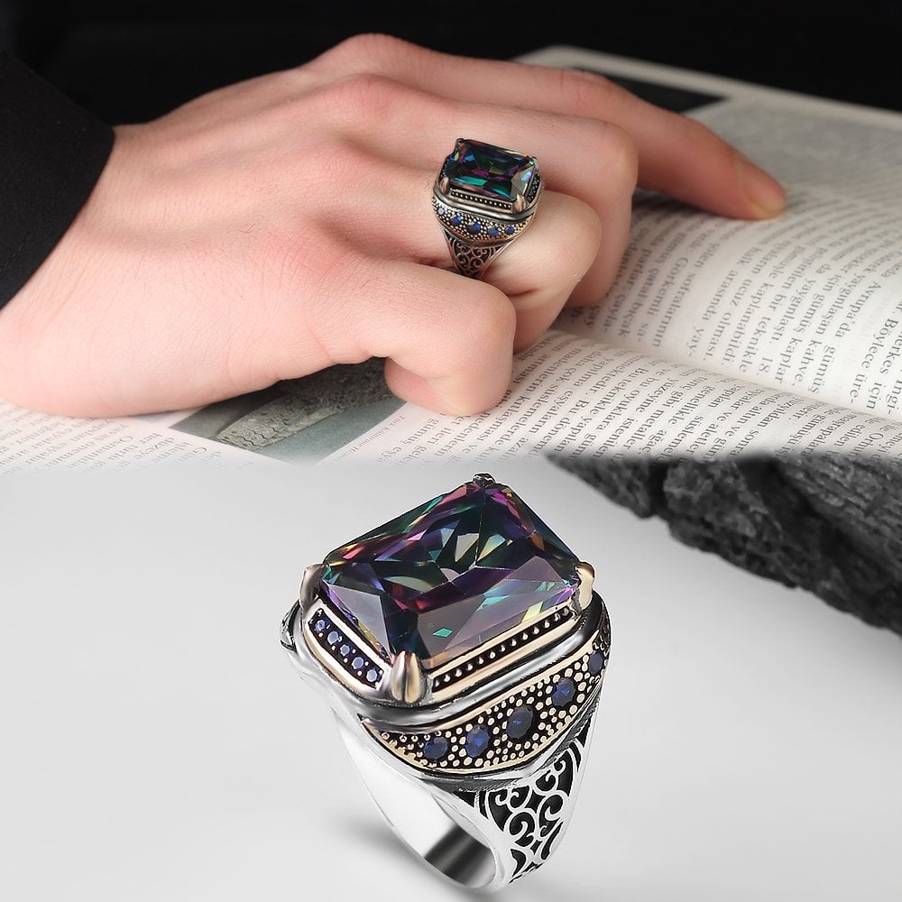 Mistik Topaz Stone-set 925 K Men's Silver Ring