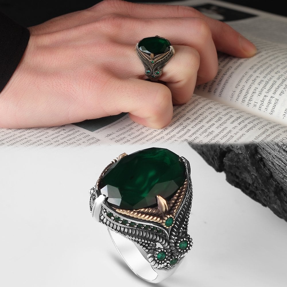 Zircon Stone-set 925 K Men's Silver Ring