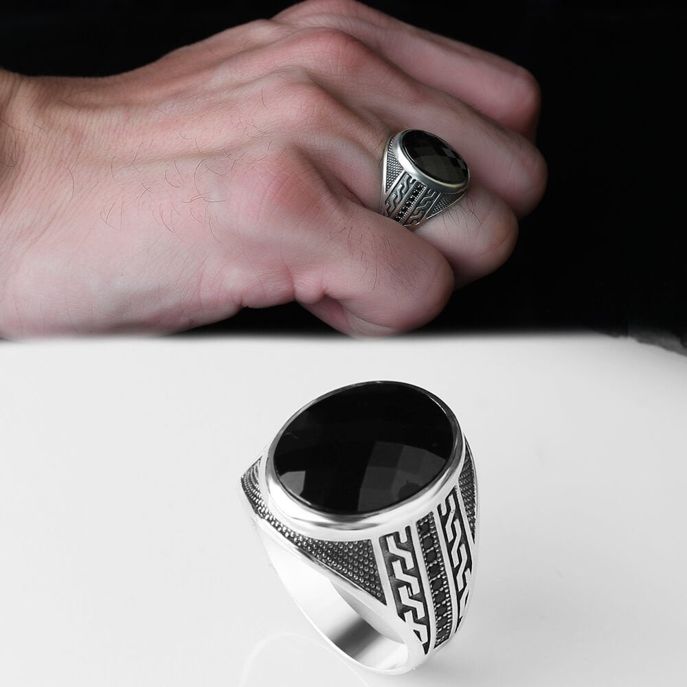 Zircon Stone-set 925 K Men's Silver Ring