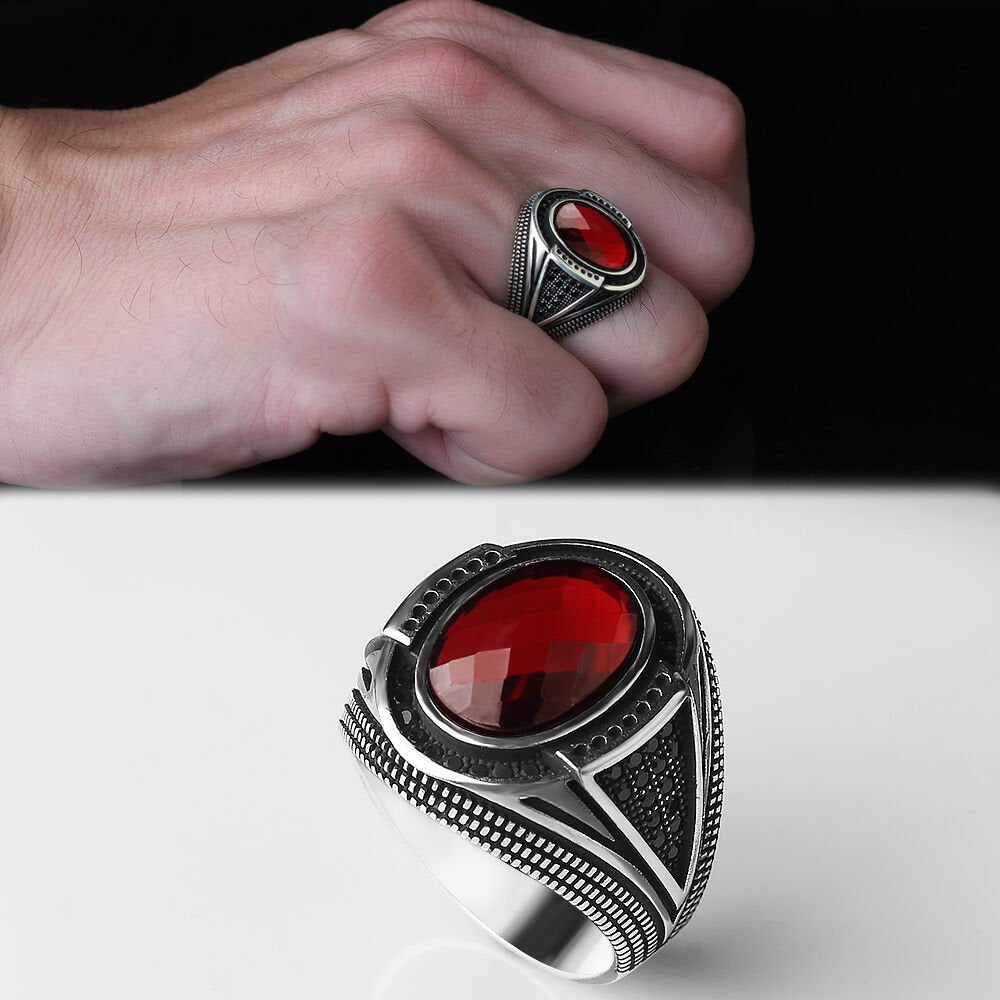 Zircon Stone-set 925 K Men's Silver Ring