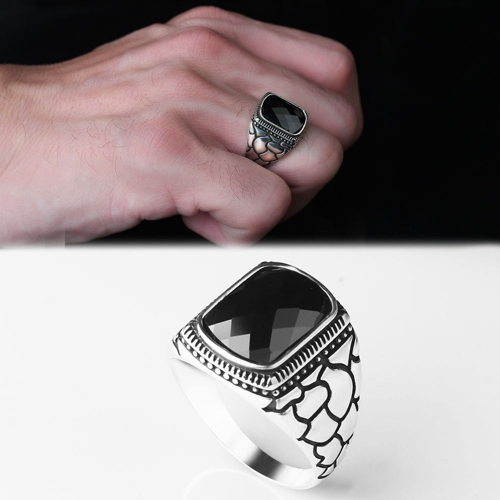 Zircon Stone-set 925 K Men's Silver Ring
