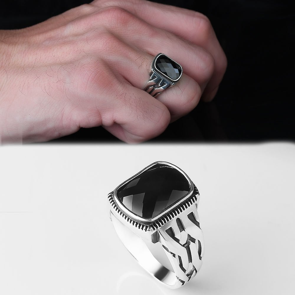 Zircon Stone-set 925 K Men's Silver Ring