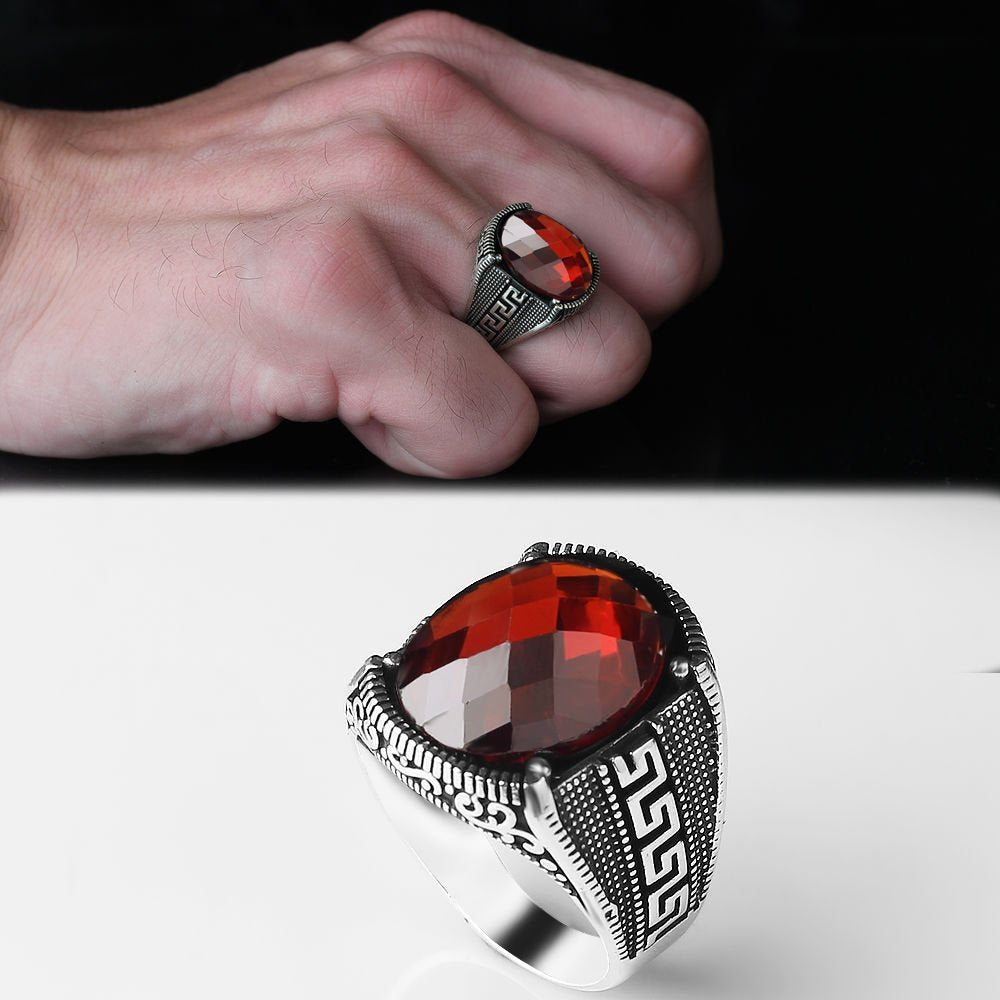 Zircon Stone-set 925 K Men's Silver Ring