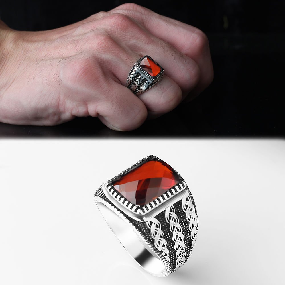 Zircon Stone-set 925 K Men's Silver Ring