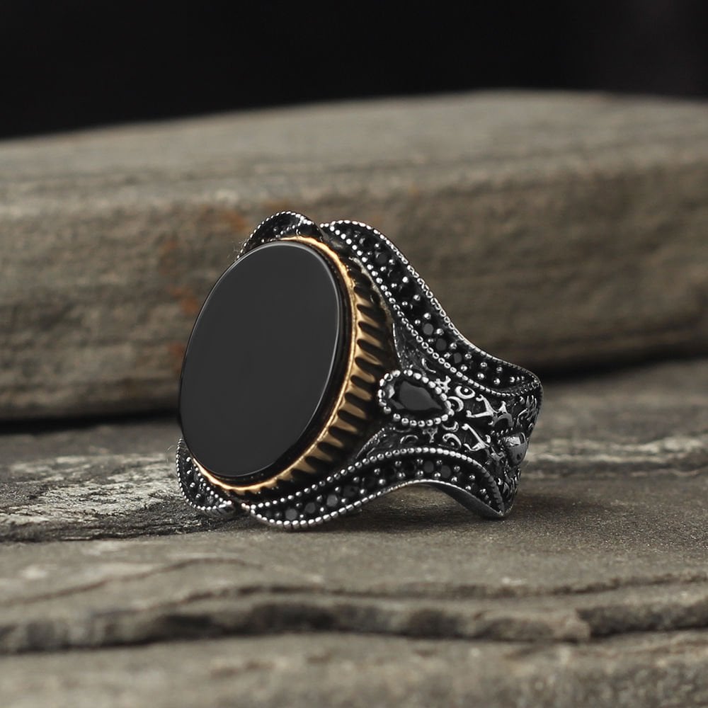 Onyx Stone-set 925 K Men's Silver Ring