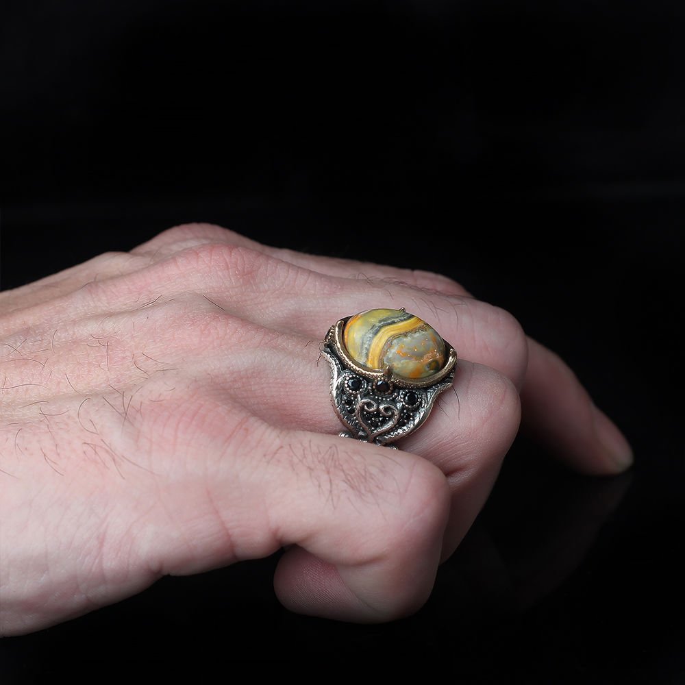 Bumble Be Jasper Taşlı 925 Ayar Erkek Gümüş Yüzük
