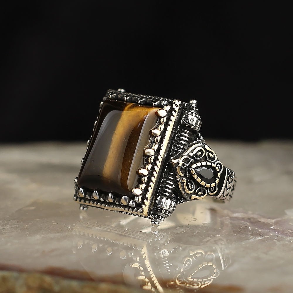 Tiger's Eye Stone-set 925 K Men's Silver Ring
