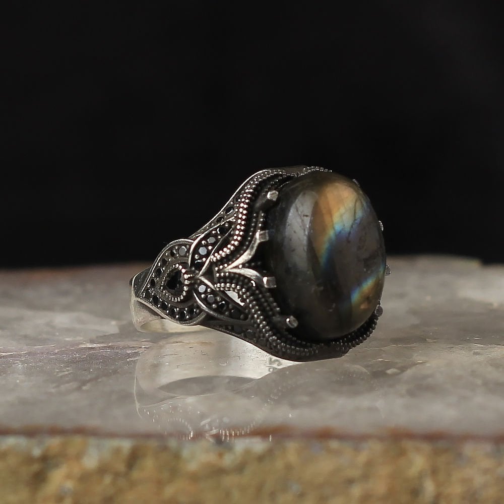 Labradorit Stone-set 925 K Men's Silver Ring