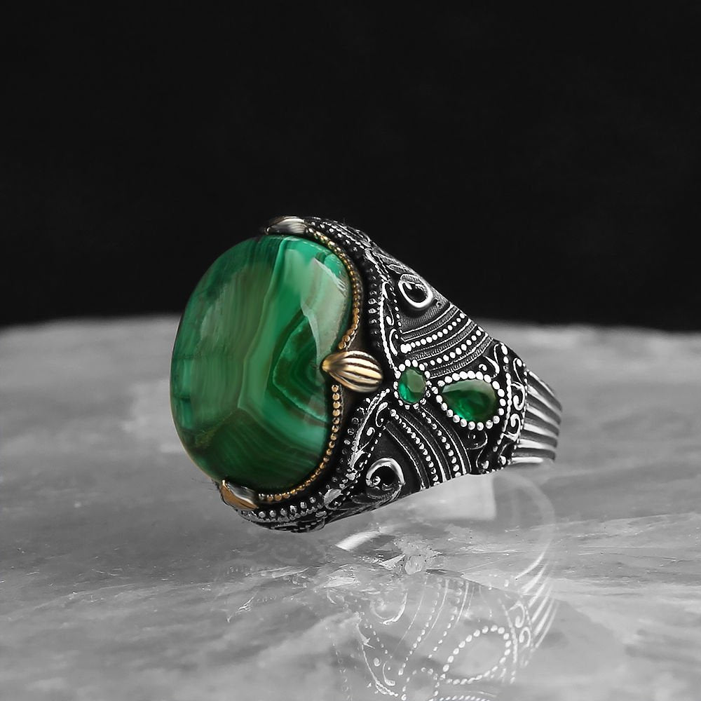 Malahit Stone-set 925 K Men's Silver Ring