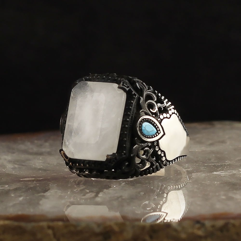 Paraiba Taşlı 925 Ayar Erkek Gümüş Yüzük