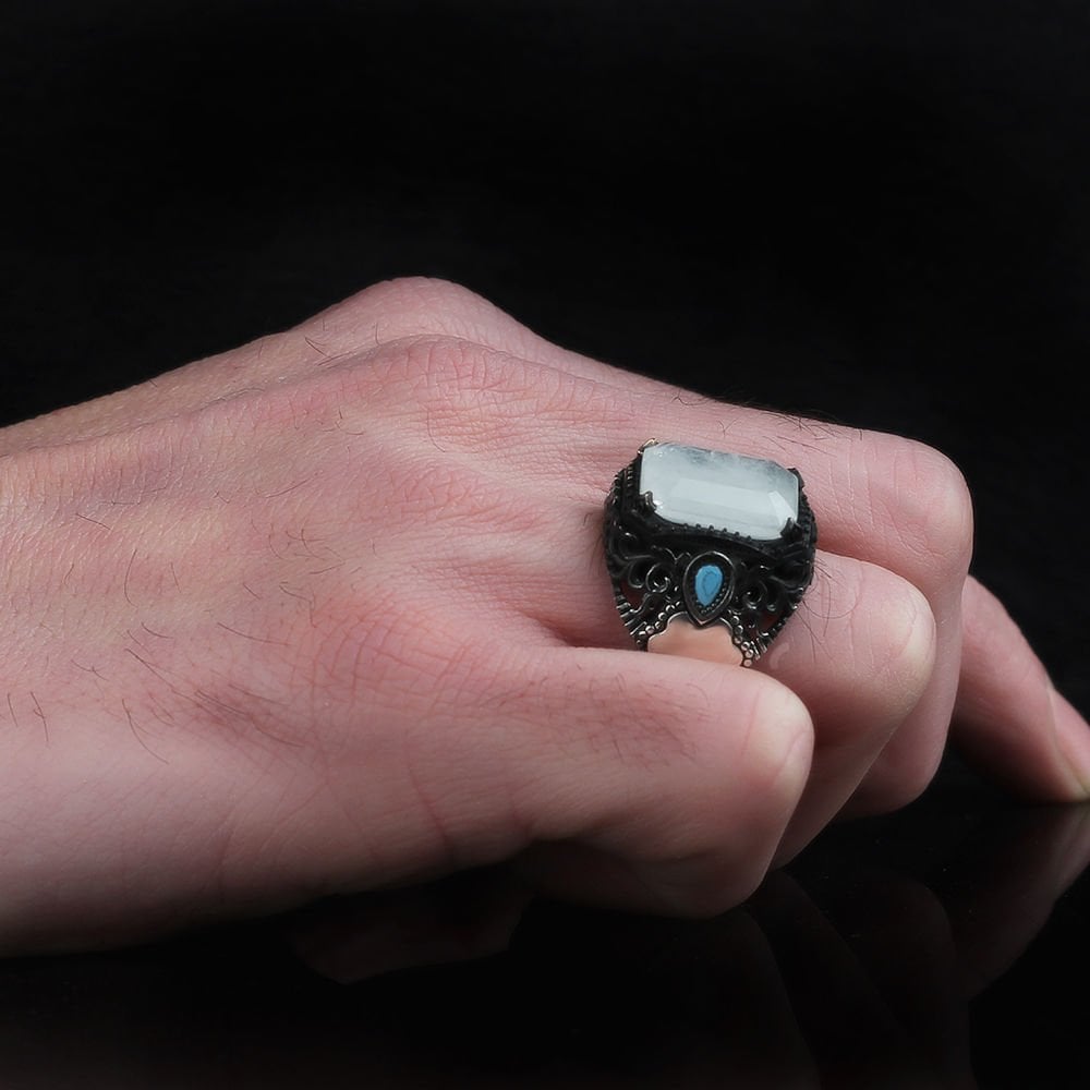 Paraiba Taşlı 925 Ayar Erkek Gümüş Yüzük