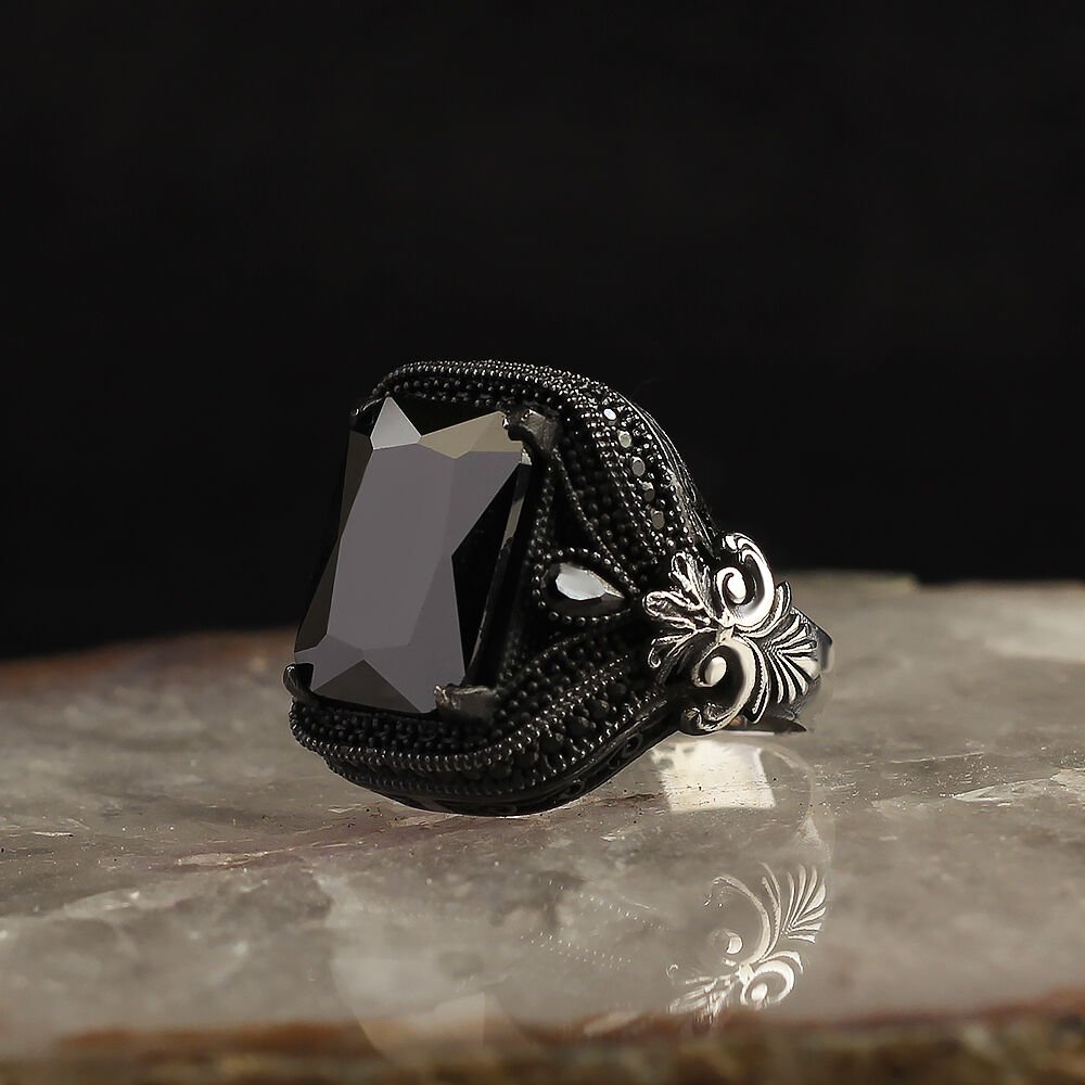 Zircon Stone-set 925 K Men's Silver Ring