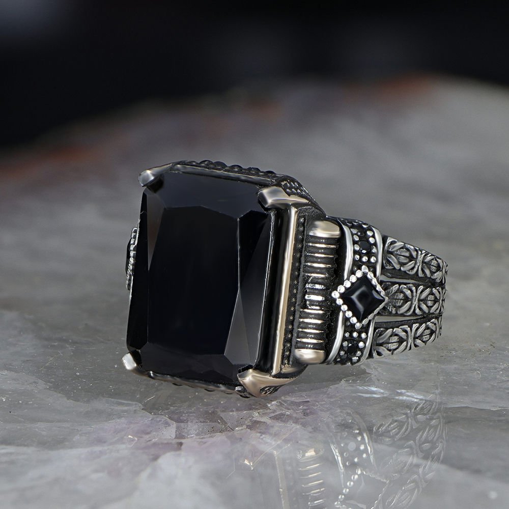 Chain Serisi 925 K Zircon Stone-set Men's Silver Ring