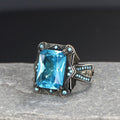 Blue Topaz Taşlı 925 Ayar Erkek Gümüş Yüzük