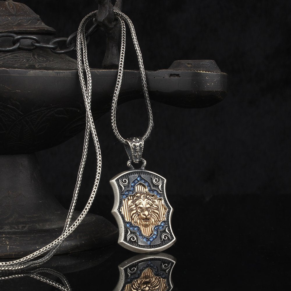 Aslan Simgeli 925 Ayar Gümüş Erkek Kolye