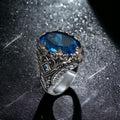 Blue Topaz  Taşlı 925 Ayar Erkek Gümüş Yüzük