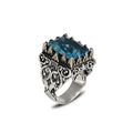 Blue Topaz  Taşlı Desenli Model Erkek Gümüş Yüzük