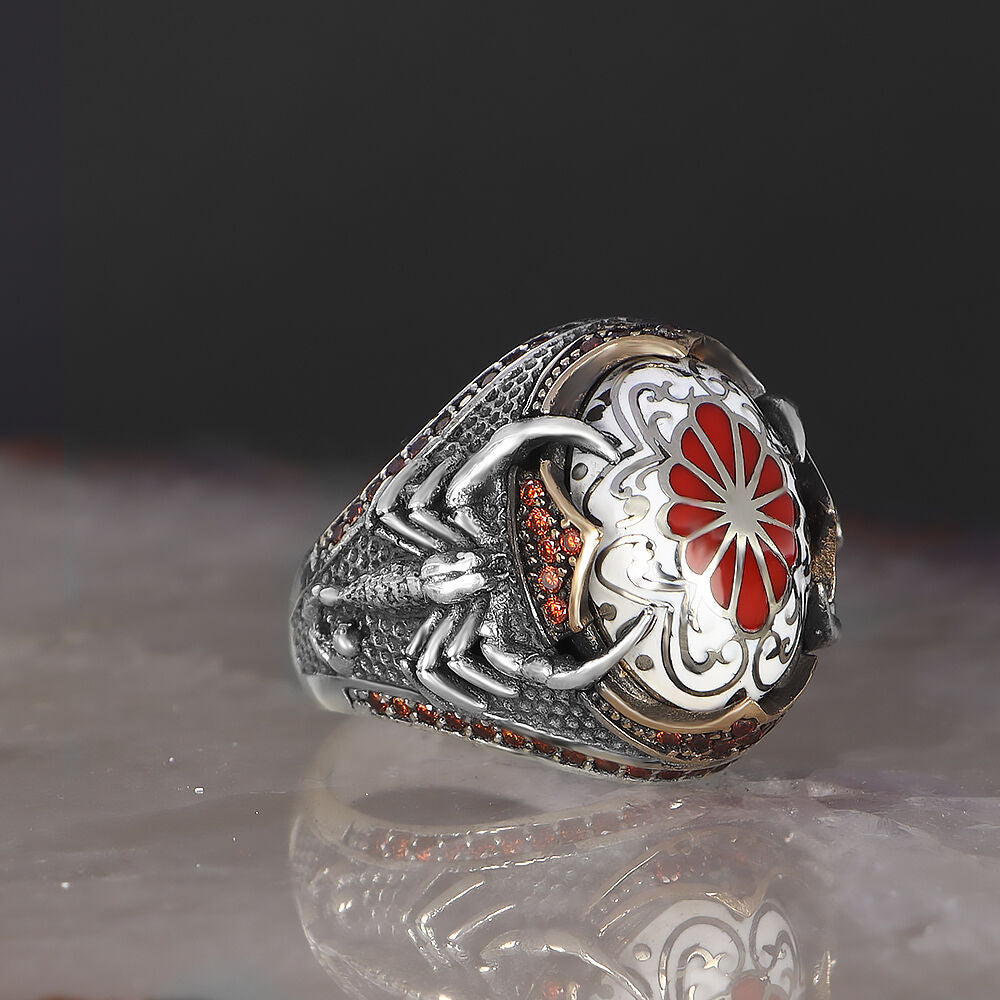 Akrep Desen Mine İşçilikli Erkek Gümüş Yüzük