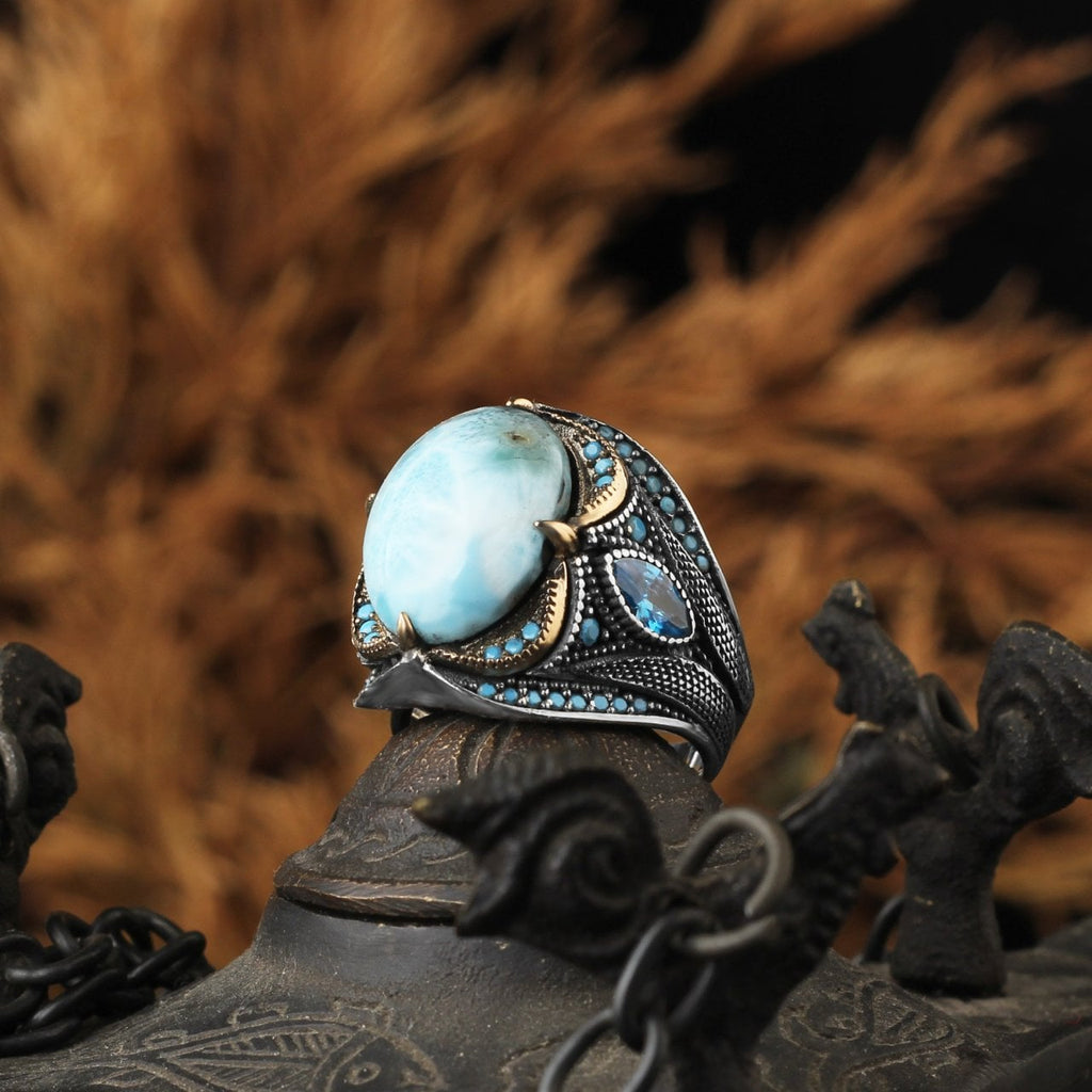 Larimar Taşlı 925 Ayar Erkek Gümüş Yüzük