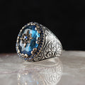 Blue Topaz Taşlı Kalem İşlemeli Gümüş Yüzük