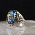 Blue Topaz Taşlı Kalem İşlemeli Gümüş Yüzük