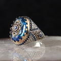 Blue Topaz Taşlı Kalem İşlemeli Gümüş Yüzük