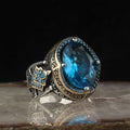 Blue Topaz Taşlı 925 Ayar Gümüş Erkek Yüzük