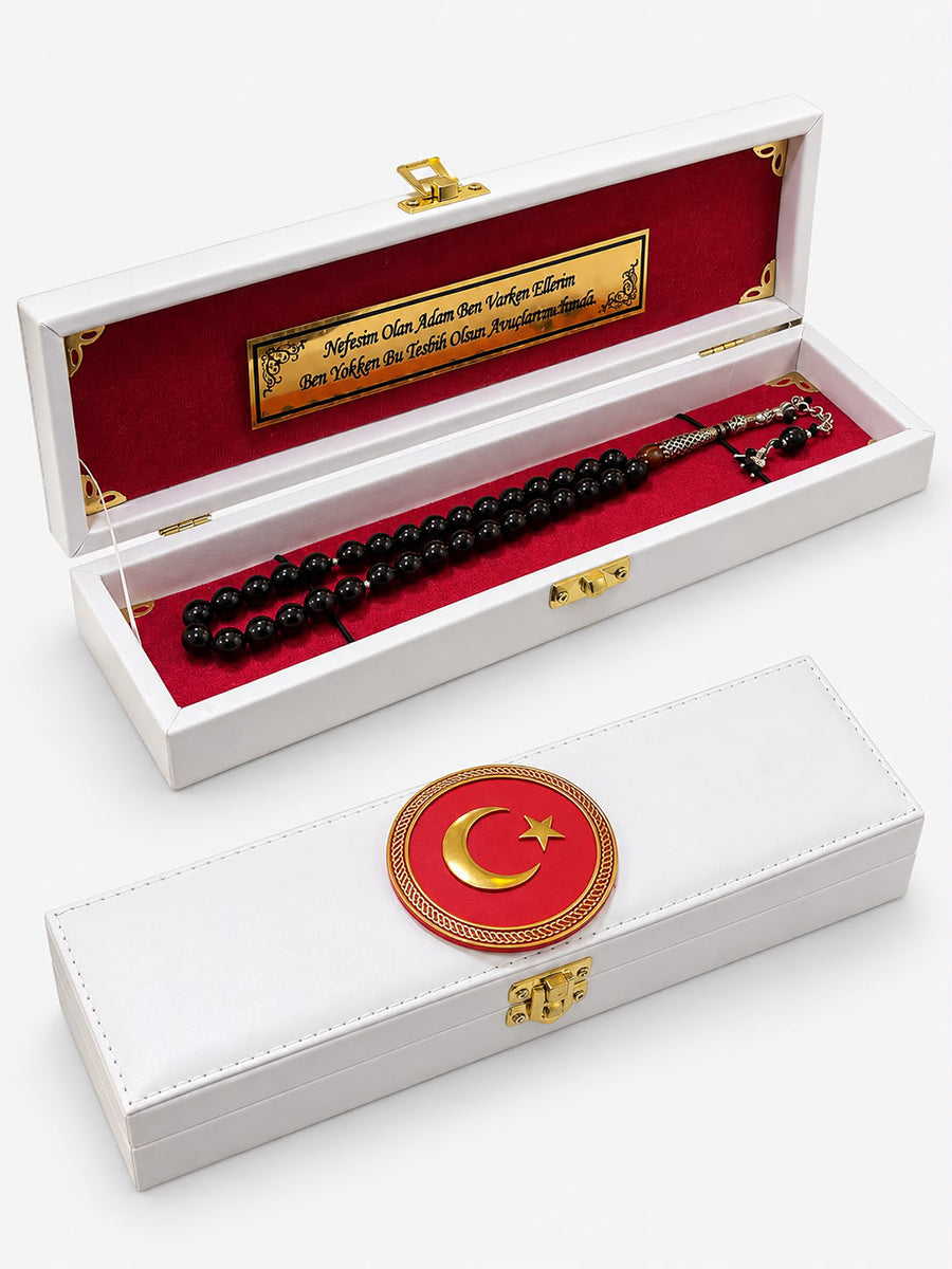 Beyaz Deri Kaplama Ayyıldızlı Hediye Kutusu