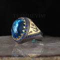 Blue Topaz Taşlı Rodaj Kaplama Gümüş Erkek Yüzük