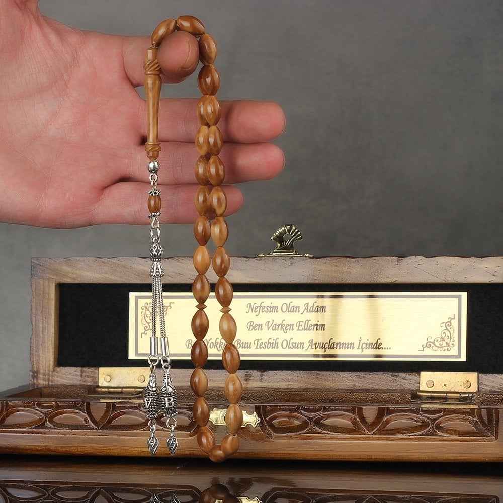 Silver Tasselled Initial Boxed Kuka Seed Prayer Beads