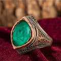 Paraiba Taşlı 925 Ayar Gümüş Erkek Yüzük