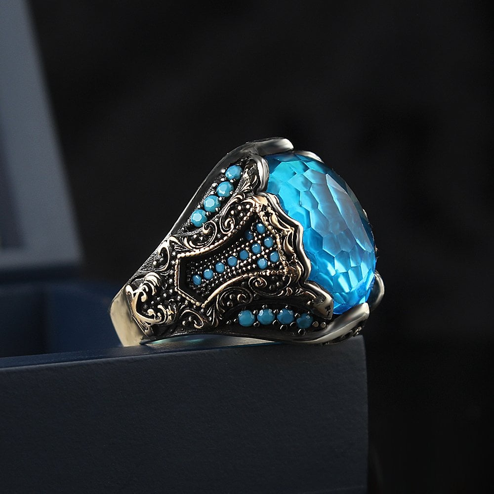 Aqua Marine Stone-set 925 K Silver Men's Ring