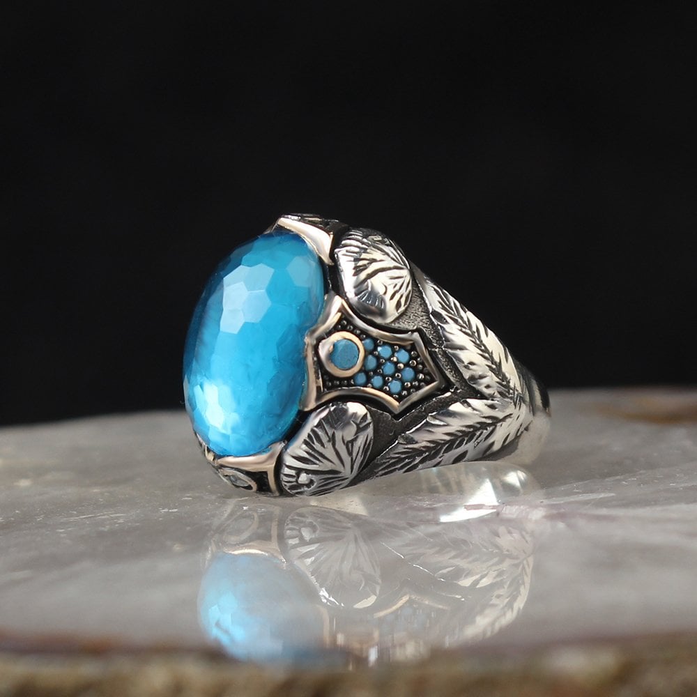 Blue Topaz Stone-set 925 K Silver Men's Ring