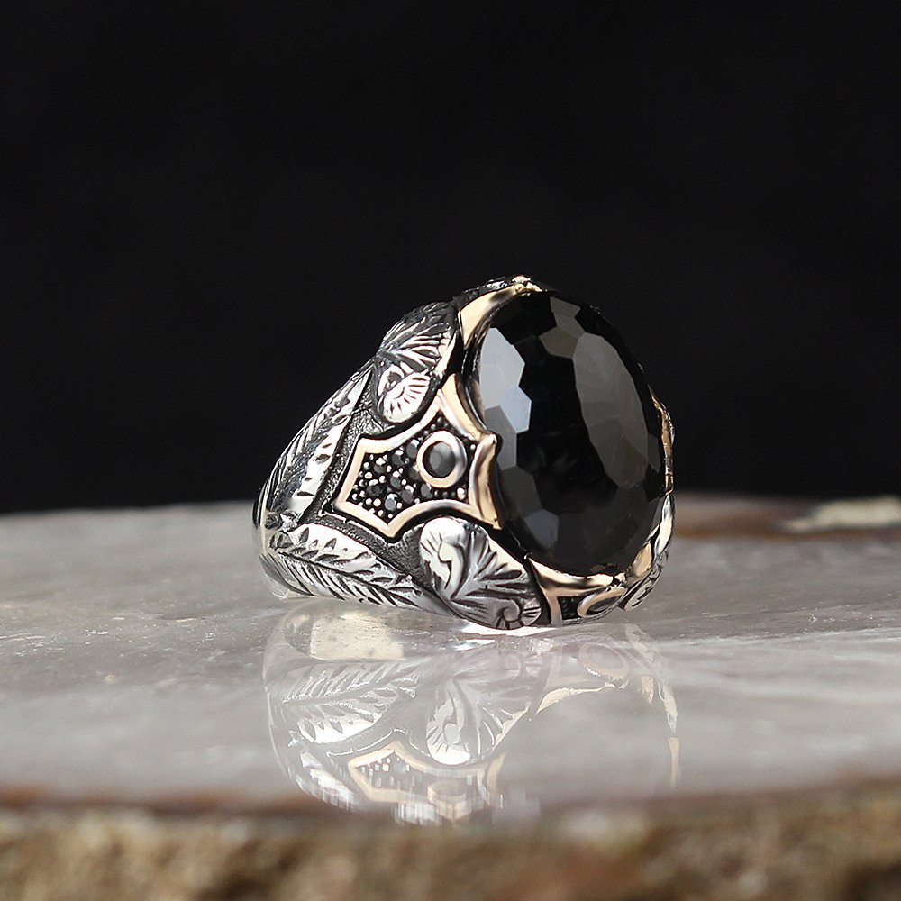 Crystal Cut Zircon Stone-set 925 K Silver Men's Ring